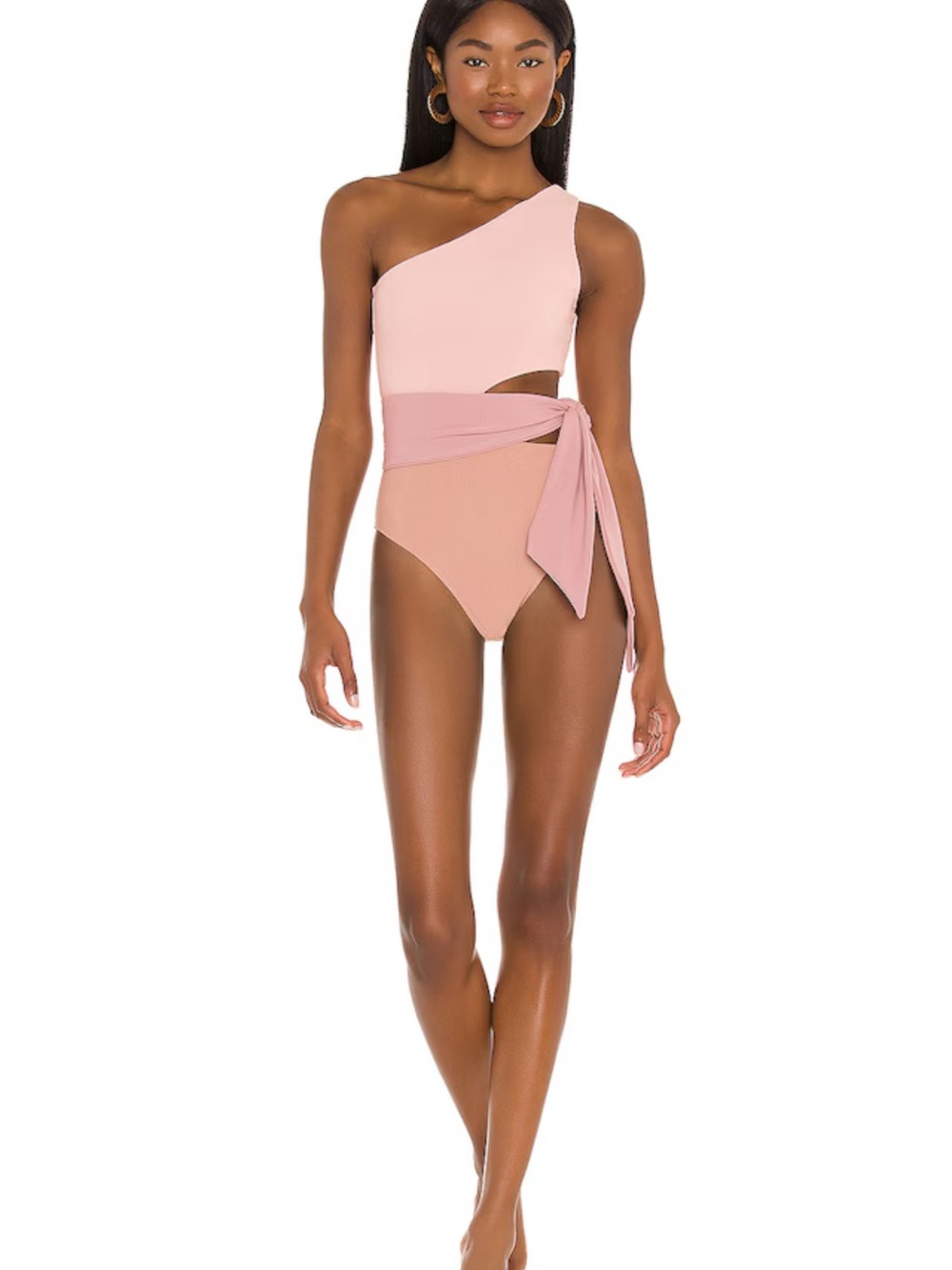 Beach Riot Ribbed Blush Pink One-Shoulder Bikini - Picture 3 of 5